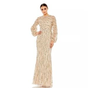Mac Duggal Women's Embellished High Neck Puff Sleeve Trumpet Gown nwt